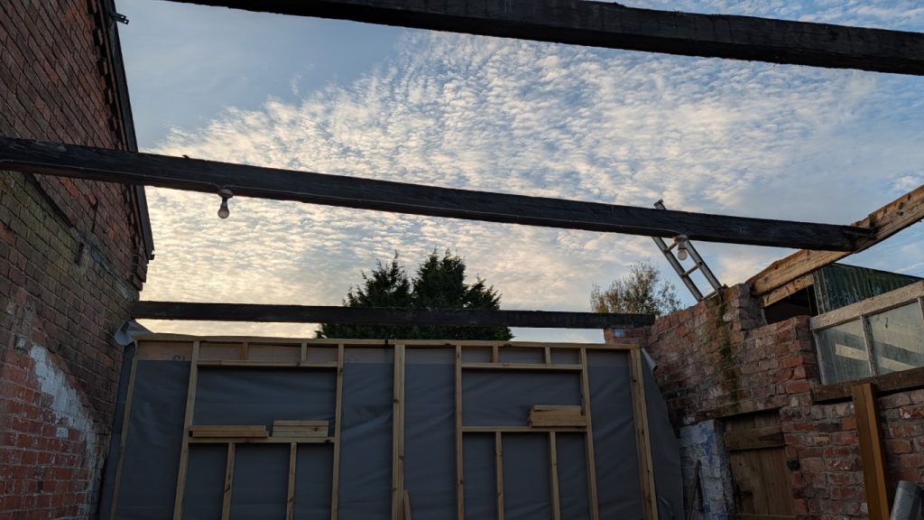 The view of the sky is getting better as the rafters fall.